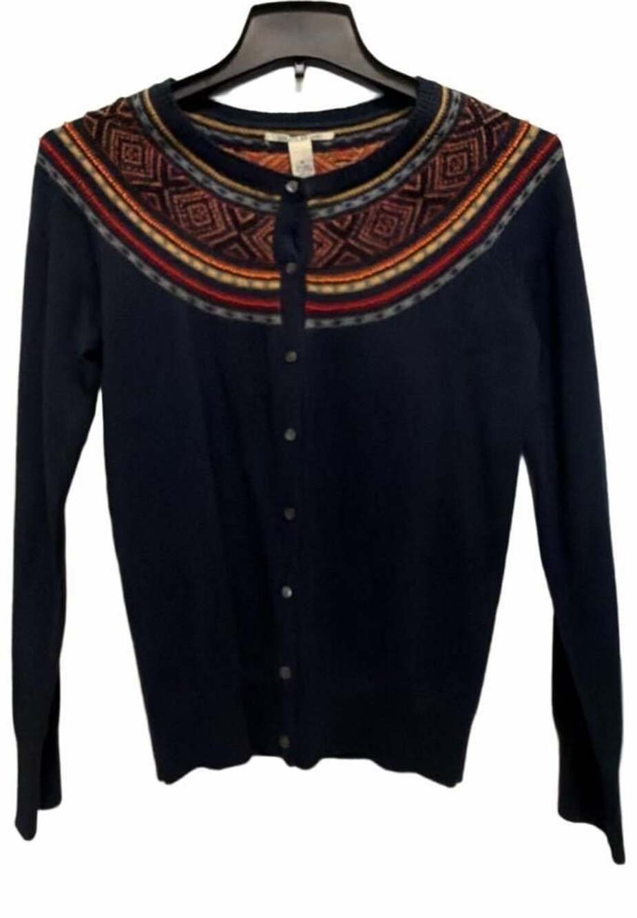 NWT Lucky Brand Beaded Fair Isle Trim Wool Blend Cardigan Sweater M - Picture 1 of 4
